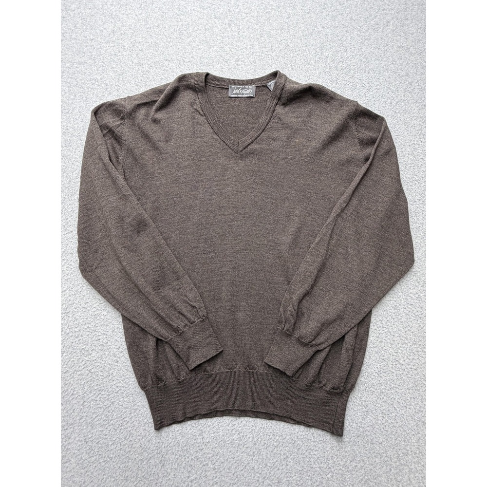 Lord & Taylor Sweater Mens Large Brown Merino Wool V Neck Made Italy Knit